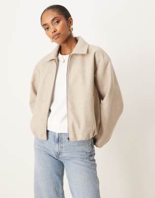 Vila Textured Clean Bomber Jacket In Neutral