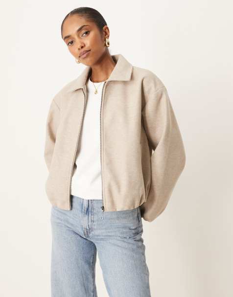Vila textured clean bomber jacket in natural melange - view 1