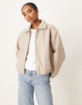 [Vila] VILA textured clean bomber jacket in natural melange-Neutral 40 Natural melange