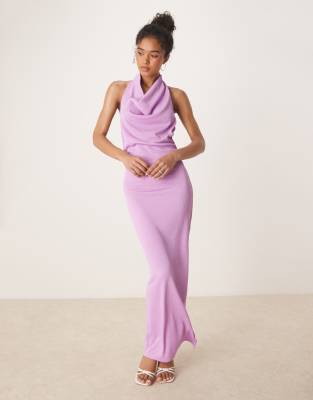 Vila Textured Cowl Neck Low Back Maxi Dress