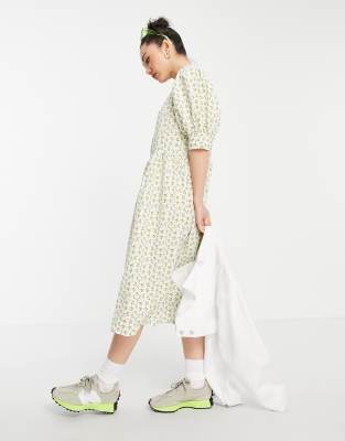 Vila textured floral maxi dress with volume sleeve - ASOS Price Checker