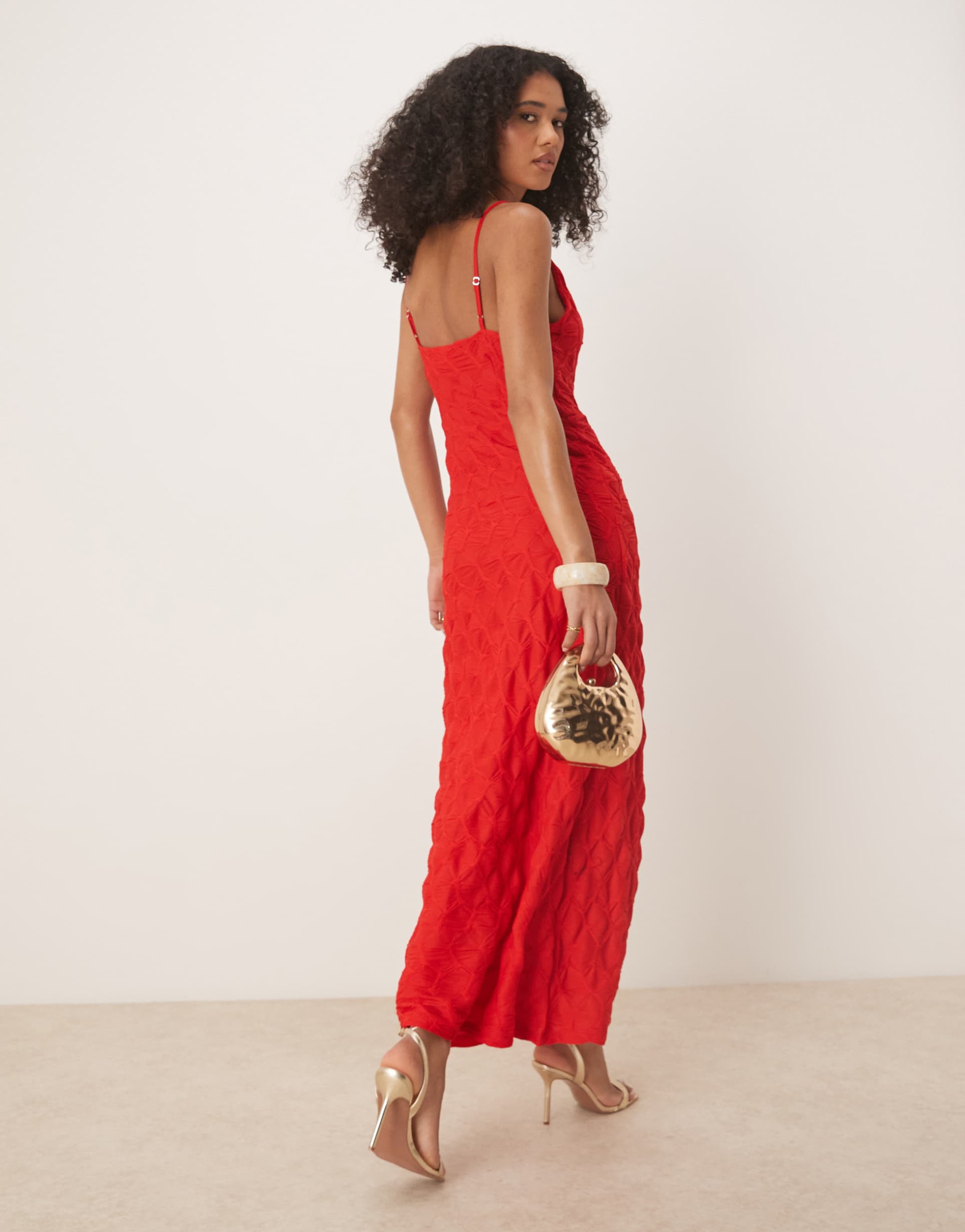 vila textured jersey cami maxi dress in racing red
