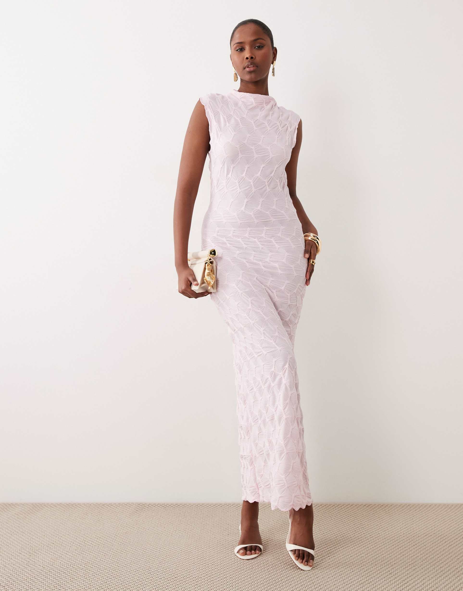 vila textured jersey maxi dress in cherry blossom pink