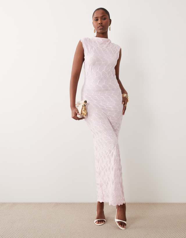 textured jersey maxi dress VILA in cherry blossom pink Sleeve Type:Short Sleeve
