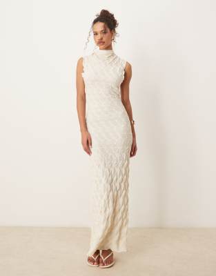 textured jersey maxi dress in cream-White