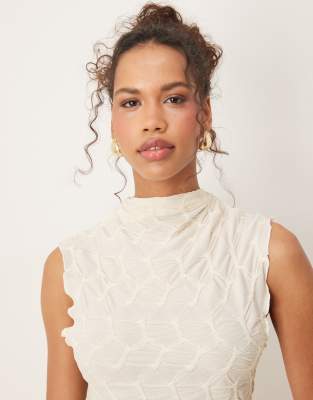 Vila Textured Jersey Maxi Dress In White