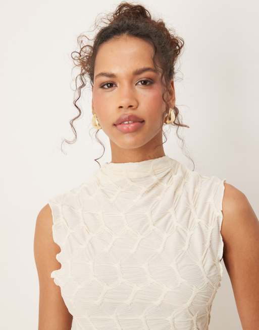 VILA textured jersey maxi dress in cream