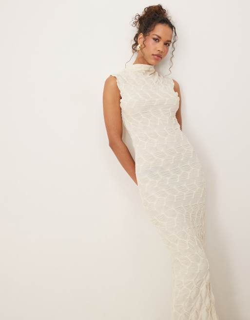 VILA textured jersey maxi dress in cream