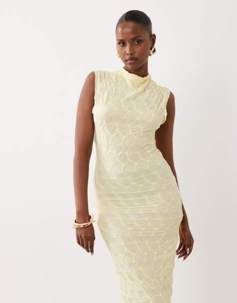 Vila textured jersey maxi dress in pastel yellow