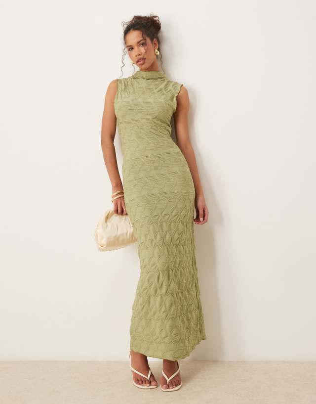 cheap jersey maxi dresses VILA textured dress in sage green Knit dresses