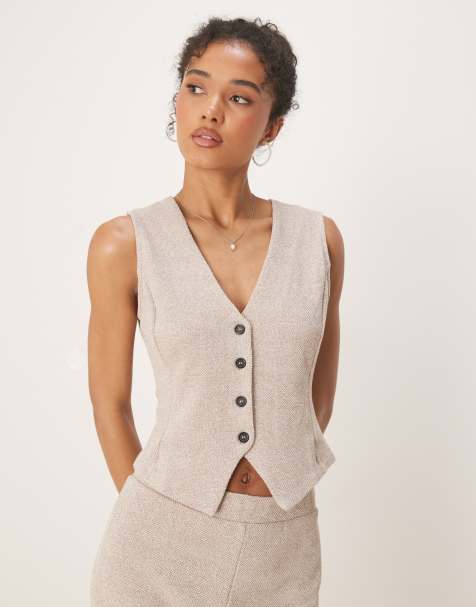 Vila textured jersey vest in light heathered natural - part of a set - view 1