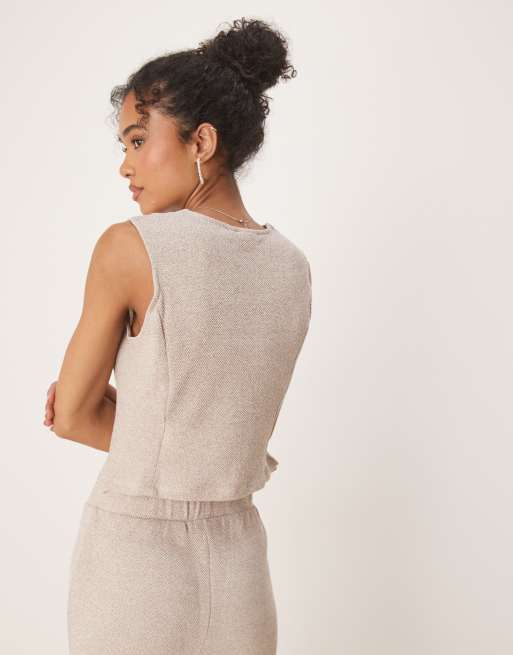 Vila textured jersey vest in light heathered natural - part of a set