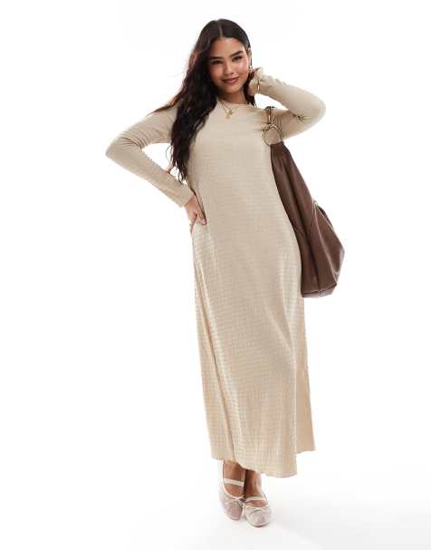 Vila textured long sleeve maxi dress in cream - view 1