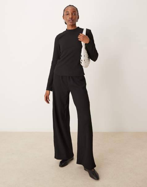 VILA textured long sleeve top in black (part of a set) - view 1