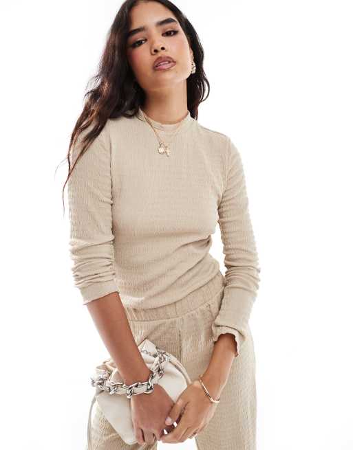 Vila textured long sleeve top in cream (part of a set)