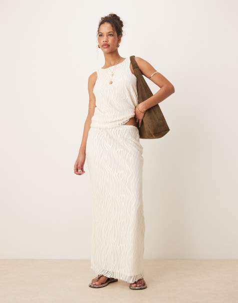 Vila textured maxi skirt co-ord in cream - view 1