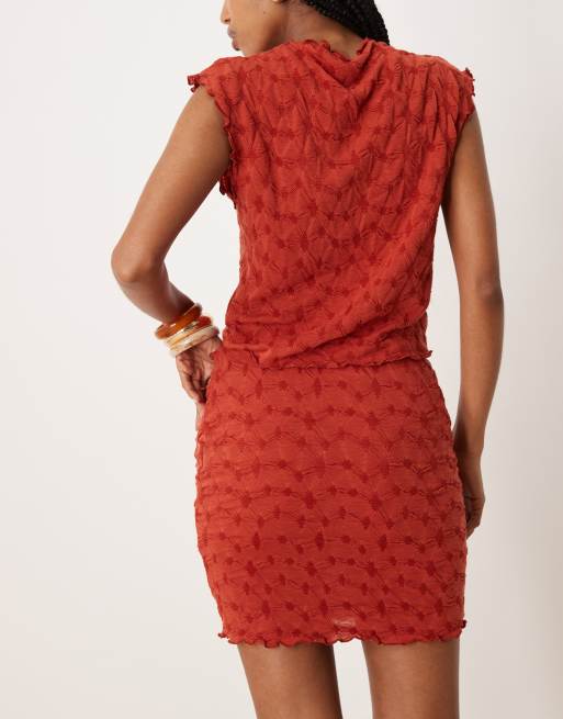 VILA textured mini skirt in deep red (Part of a set), 4 of 5