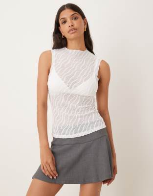 Vila Textured Sheer Sleeveless Top In White