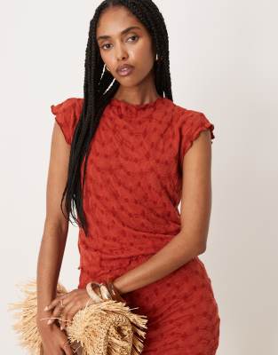 [Vila] VILA textured slash neck top in deep red (Part of a set) XL Red ochre