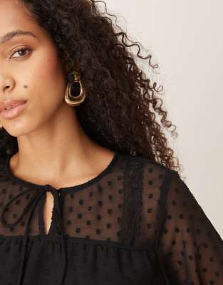 Vila Textured Sleeve Blouse In Black