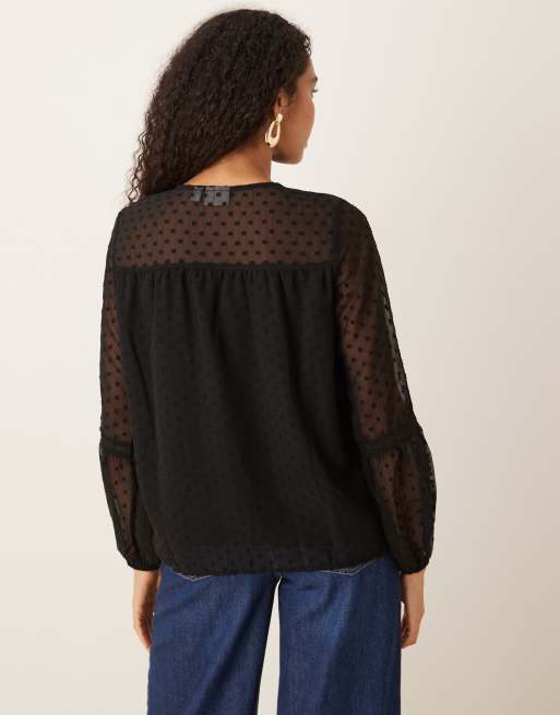 VILA textured sleeve blouse in black, 4 of 4