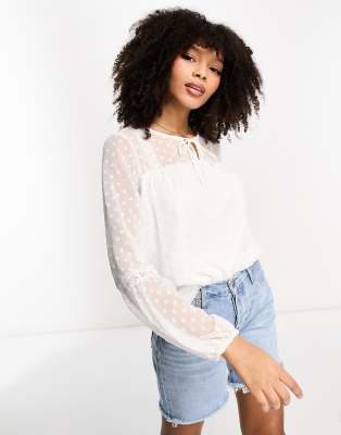 Vila Textured Sleeve Blouse In White