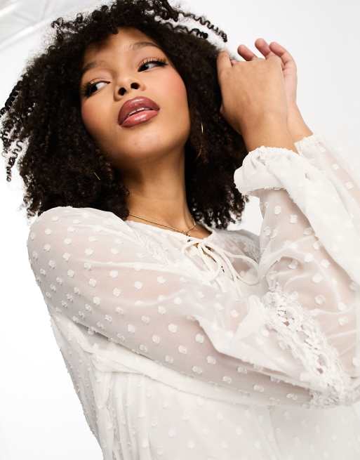 Vila textured sleeve blouse in white