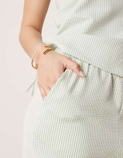 VILA textured stripe wide leg pants in green and cream - part of a set, 3 of 5