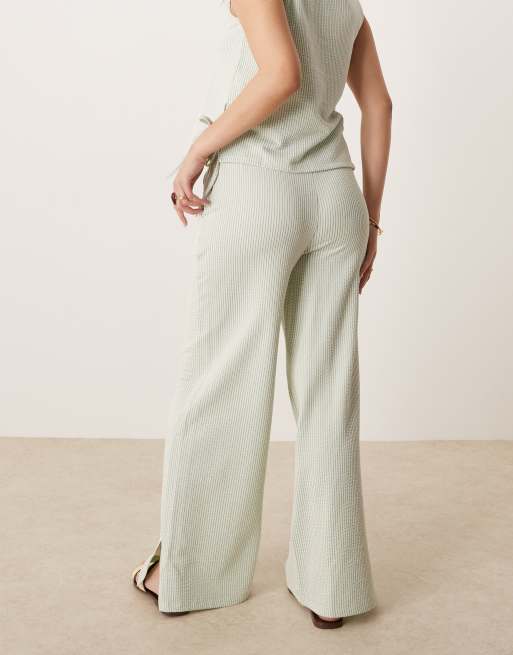 VILA textured stripe wide leg pants in green and cream - part of a set, 4 of 5