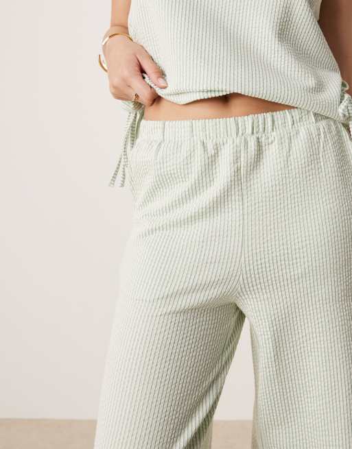 VILA textured stripe wide leg pants in green and cream - part of a set, 5 of 5