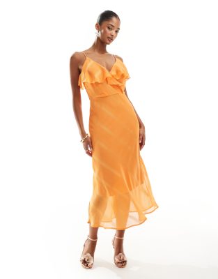 Vila Textured Striped Cami Maxi Dress In Sunset Orange