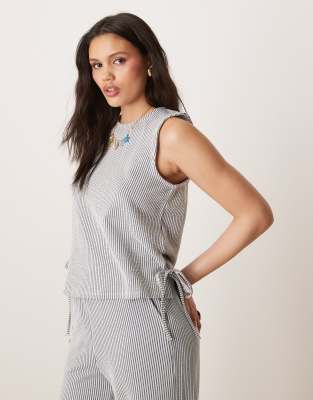 Vila Textured Striped Sleeveless Tie Side Top