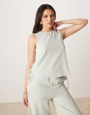 Vila Textured Striped Sleeveless Tie Side Top