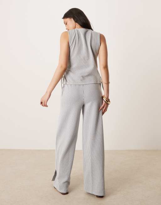 Vila textured striped wide leg pants in black and cream - part of a set, 2 of 5
