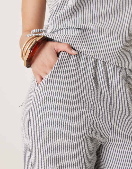 Vila textured striped wide leg pants in black and cream - part of a set, 3 of 5