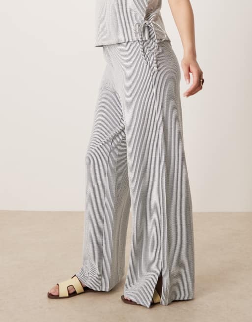 Vila textured striped wide leg pants in black and cream - part of a set, 4 of 5