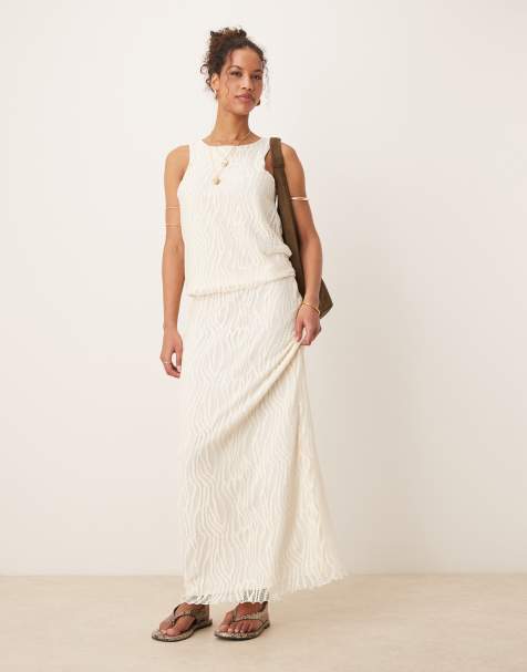 Vila textured tank top and maxi skirt set in cream - view 1