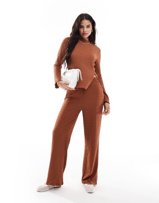 Vila textured top and pants set in rust