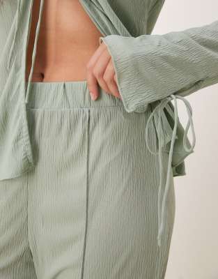 Vila Textured Wide Leg Jersey Pants In Green