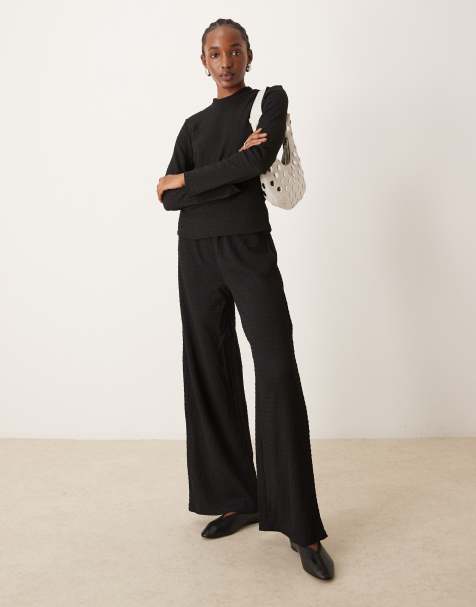 VILA textured wide leg pants in black (part of a set) - view 1