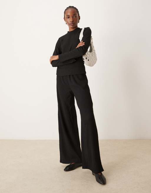 VILA textured wide leg pants in black (part of a set)