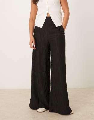 Vila Textured Wide Leg Pants In Black