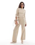 [Vila] Vila textured wide leg pants in cream (part of a set)-White M Feather gray