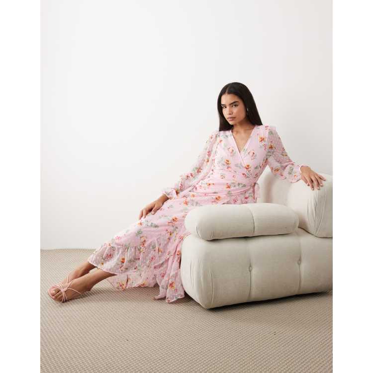 wayf vicki textured floral long sleeve maxi dress WAYF Womens Square Neck, Puff Sleeve, Layered Tiers Long Floral Print Maxi  Dress