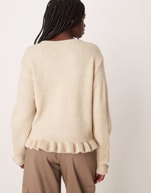 VILA tie front frill trim knitted cardigan in feather gray, 4 of 4