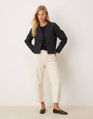 Vila Tie Front Quilted Jacket In Black