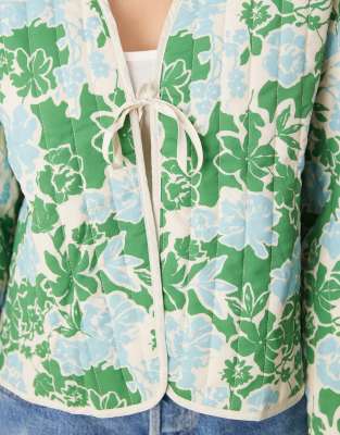 Vila Tie Front Quilted Jacket In Multi