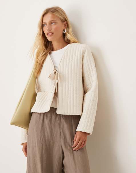 Vila tie front quilted jacket in cream - view 1
