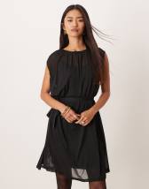 Generic Women Ruffle Flare Sleeve Halter Slim A-Line Dress Mini Dress Nightclub Sexy Party Dresses Vestidos Black S