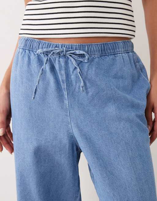 Vila tie waist denim trousers in light blue, 4 of 5